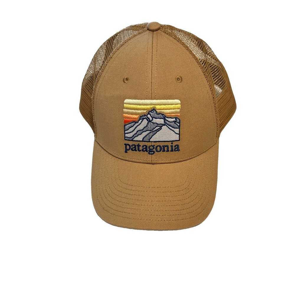 Patagonia Line Logo Ridge LoPro Trucker Hat Grayling Brown Cap Mesh Mens EUC